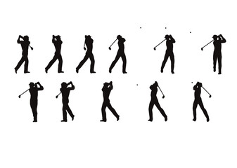 男性 ゴルフ スイングポーズ シルエット Male golf poses silhouette