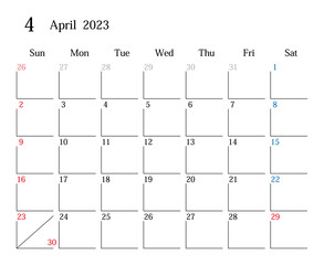 2023年4月、日本のカレンダー