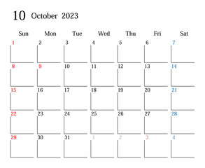 2023年10月、日本のカレンダー - obrazy, fototapety, plakaty