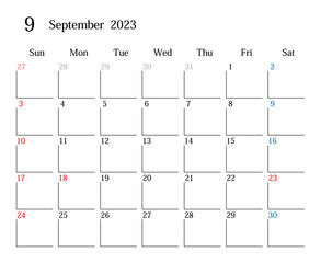 2023年9月、日本のカレンダー