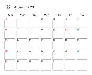 2023年8月、日本のカレンダー - obrazy, fototapety, plakaty