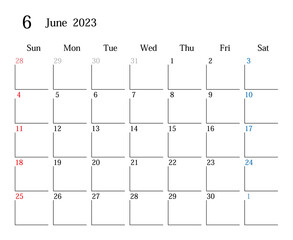 2023年6月、日本のカレンダー