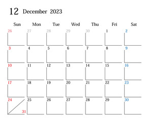 2023年12月、日本のカレンダー