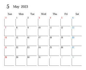 2023年5月、日本のカレンダー