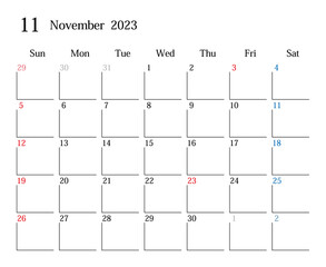 2023年11月、日本のカレンダー