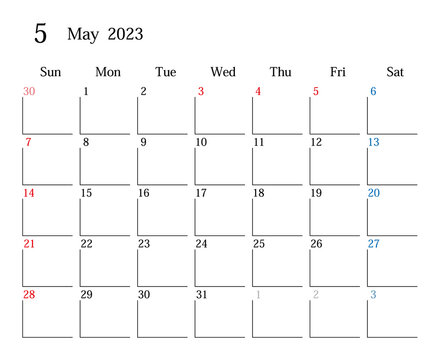 2023年5月、日本のカレンダー