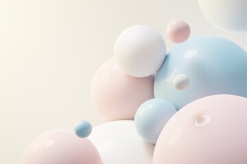 3d render of pastel ball, soaps bubbles, blobs that floating on the air isolated on pastel background. Abstract scene.