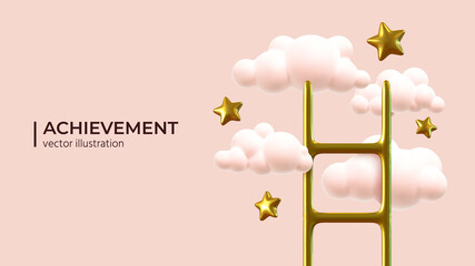 Gold Stairs for effort and challenge in business to be achievement and successful concept Realistic realistic 3d decorative design objects in Trendy colors. Design in cartoon style Vector illustration