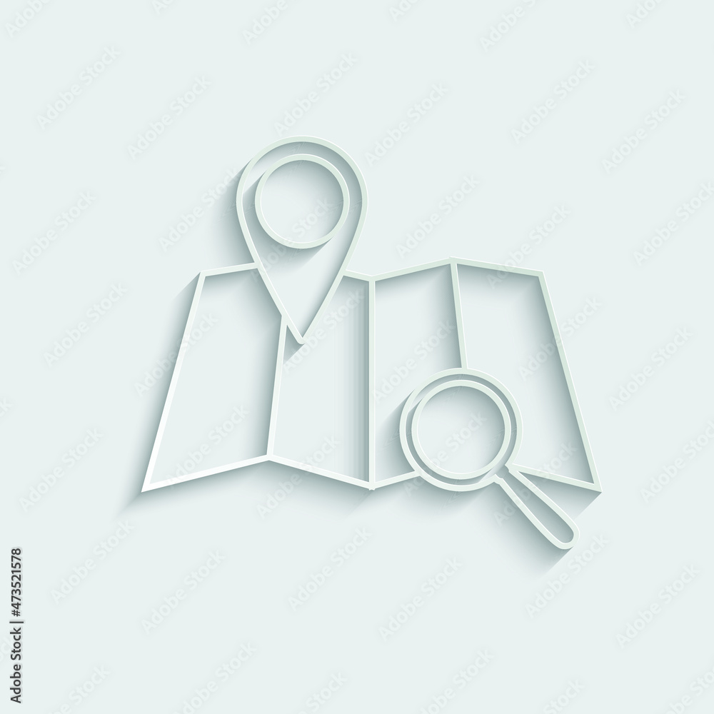 Poster paper map icon with map pointer and search sign vector location icon