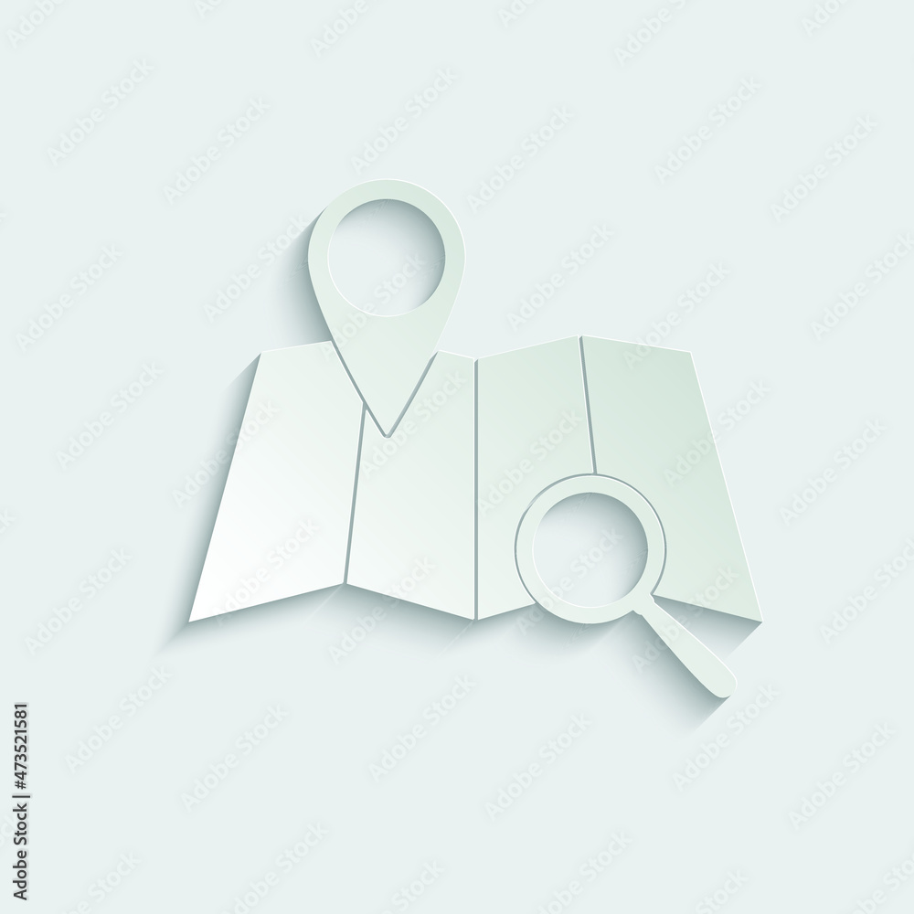 Poster paper map icon with map pointer and search sign vector location icon