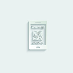 corona virus vaccination passport.   smartphone app vaccin certificate covid 19 icon vector 