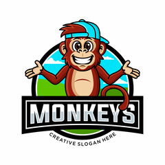 Monkey mascot logo vector. Animal vector illustration. Geek monkey logo. Chimpanzee vector logo design