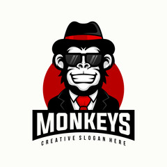 Monkey mascot logo vector. Animal vector illustration. Geek monkey logo. Chimpanzee vector logo design