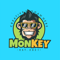 Monkey mascot logo vector. Animal vector illustration. Geek monkey logo. Chimpanzee vector logo design © nrsha