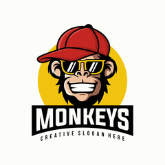 Monkey mascot logo vector. Animal vector illustration. Geek monkey logo. Chimpanzee vector logo design © nrsha