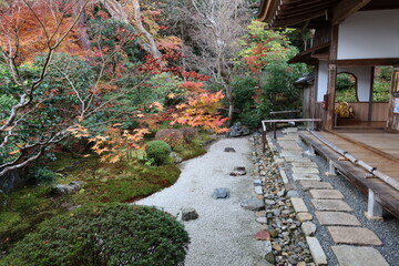 Misono-tei Garden and tea House, and autumn leaves in the precincts of Nison-ini Temple at Saga in...