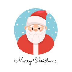 Christmas card with Santa Claus on blue background with snowfall. Santa Claus avatar. Winter vector illustration