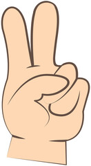 Hand gesture like letter V, symbolizing Peace. Friendly gesture in form of two fingers raised up shows number two on fingers. Victory hand with index and middle fingers up isolated vector on white