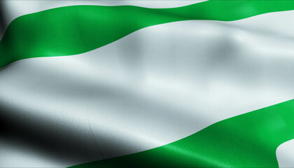 3D Waving Argentina City Flag of Laguna Larga Closeup View