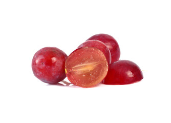 Red grape with leaf isolated on white background