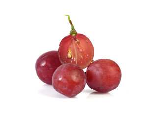 Red grape with leaf isolated on white background
