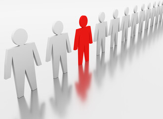 Business and individuality concepts illustration. Leadership in team. Red and white people