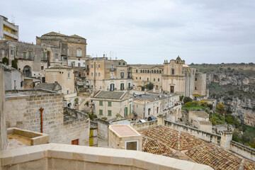 Fototapeta na wymiar View of Matera, an ancient city built into the rock. It is located in the Basilicata region, Italy.