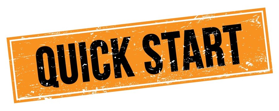 QUICK START text on black orange grungy rectangle stamp.