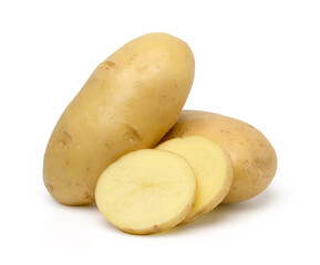 raw potatoes and slices isolated on white background, with clipping path..