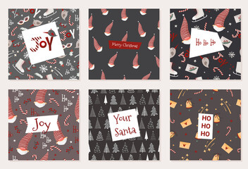 New Year collection of cute organic christmas cards. Vector stock illustration
