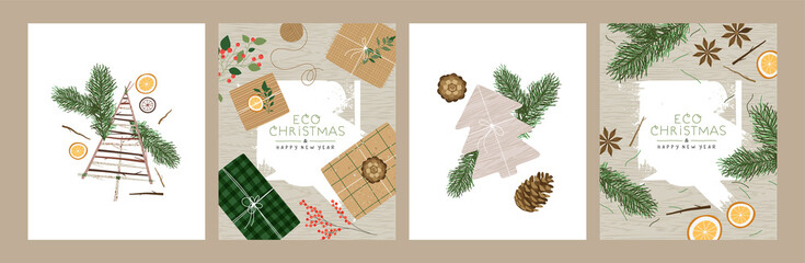 Christmas New Year green winter nature card set