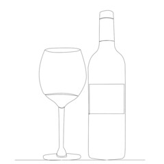 bottle with glass, continuous line drawing, sketch