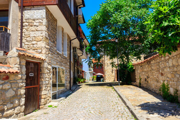 Narrow street of the old town of Nessebar in Bulgaria