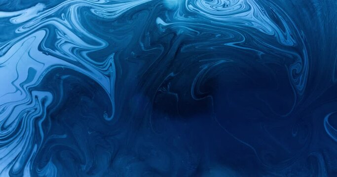 Ink water mix. Marble texture. Color blend wave. Storm whirlwind. Dark blue liquid oil paint flow abstract art background shot on RED 6k.