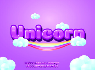funny fantasy kids unicorn text effect with rainbow	
