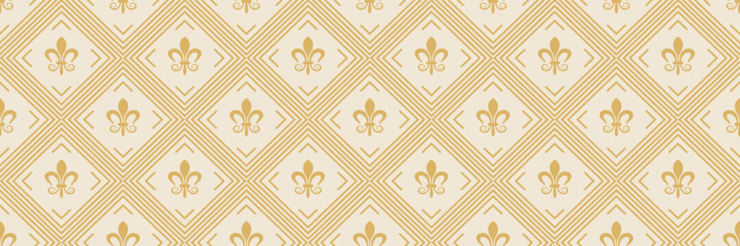 Background pattern gold decorative ornament on white background. Seamless wallpaper texture. Vector image