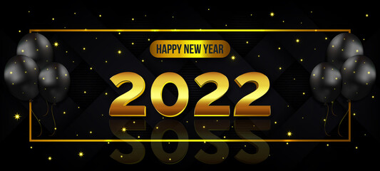 Happy New Year banner design in black and gold