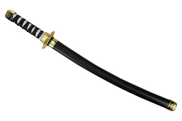 Black katana sword, toy katana on a white background, isolated image