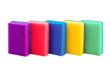 Colorful sponges for washing dishes on a white background. Isolated image