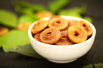 Bowl of sundried organic fig fruits, 
