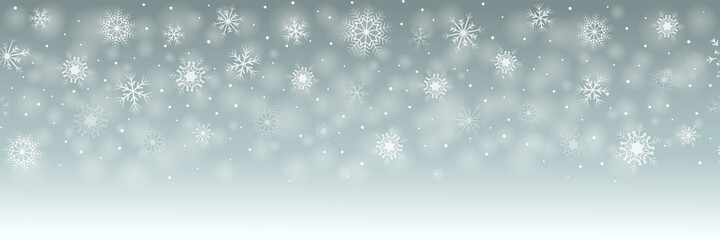Christmas snowflakes falling, holiday winter background design. Snowstorm scene illustration