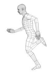 Fototapeta na wymiar Wireframe running man. 3d illustration