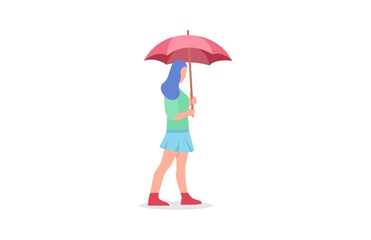 woman in green holding red umbrella design vector