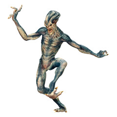 3D Rendering Blue Alien on White