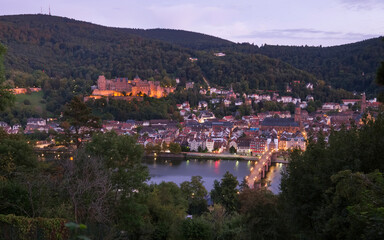 Fototapeta na wymiar Small town named Heidelberg during dusk