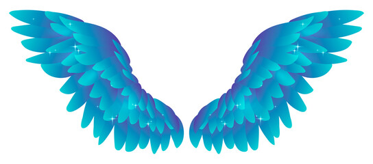 Beautiful magic gradient purple blue  angel wings, color vector illustration