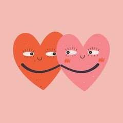 Hugging doodle hearts. Hand drawn vector illustration of abstract in love couple. Valentine day concept