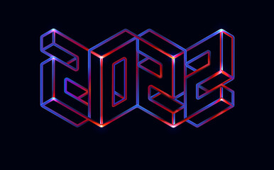 Happy New 2022Year. Futuristic Neon number