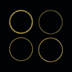 vector of four golden round frames. flat image of golden frames on black background
