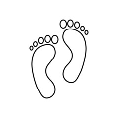 Human foot print. Two prints of bare feet. Black outline. Vector icon isolated on white background